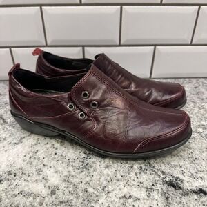 Romika Womens 40 Loafers Burgundy Leather Grommet Slip On Comfort Wedge Shoes